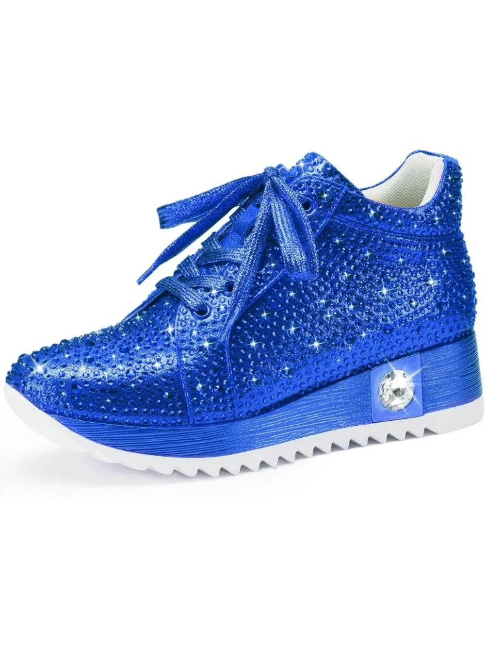Women's Blue Glitter Sparkly Rhinestone High Top Trendy Sequin Fashion Sneakers